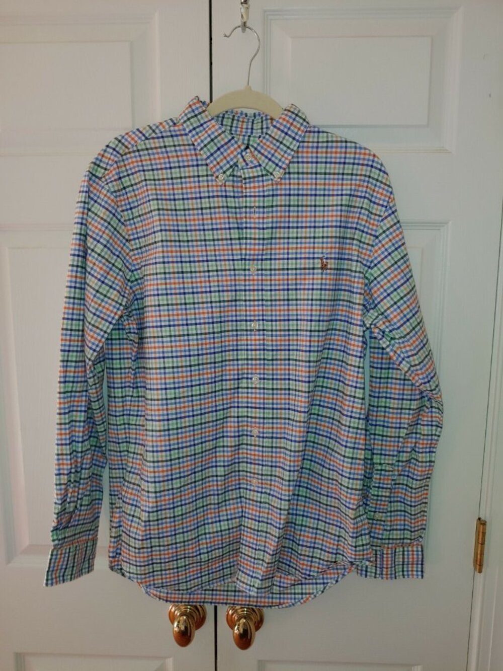 Men Ralph Lauren Slim Fit Oxford Stretch Colorful Plaid Button Down Shirt Size L